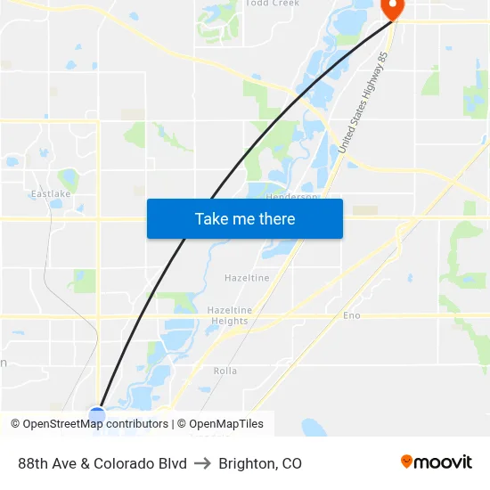 88th Ave & Colorado Blvd to Brighton, CO map