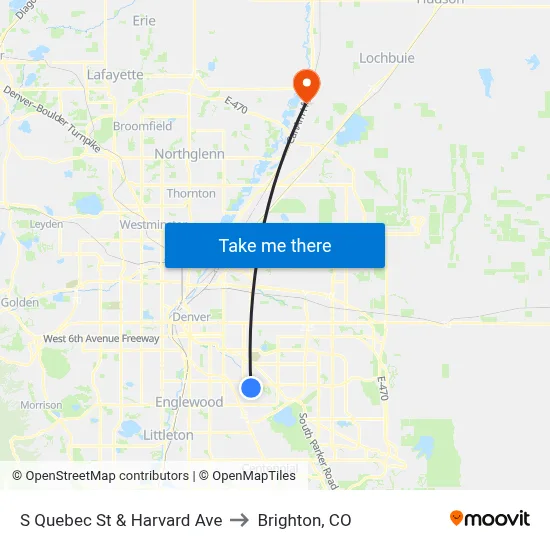 S Quebec St & Harvard Ave to Brighton, CO map