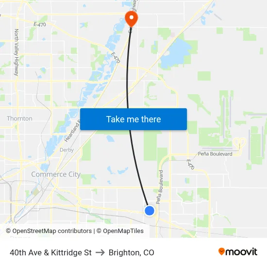 40th Ave & Kittridge St to Brighton, CO map