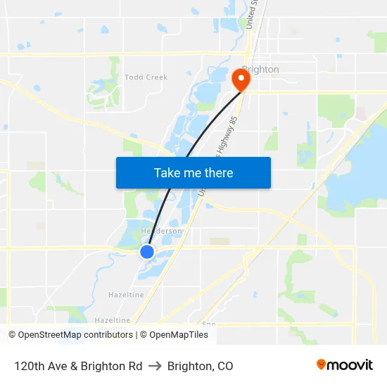 120th Ave & Brighton Rd to Brighton, CO map