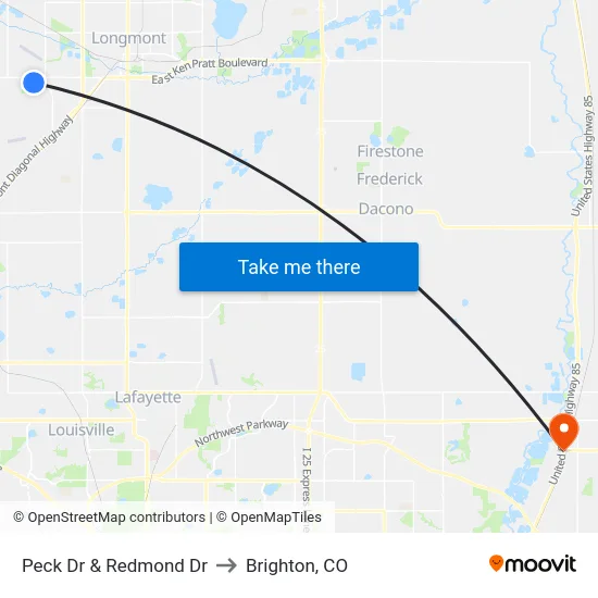 Peck Dr & Redmond Dr to Brighton, CO map