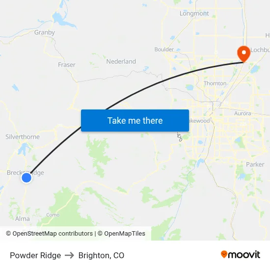 Powder Ridge to Brighton, CO map