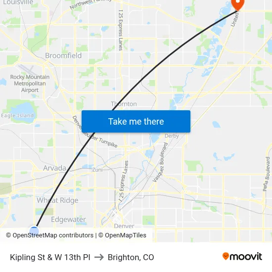 Kipling St & W 13th Pl to Brighton, CO map
