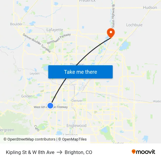 Kipling St & W 8th Ave to Brighton, CO map