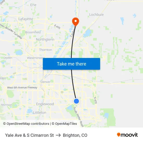 Yale Ave & S Cimarron St to Brighton, CO map