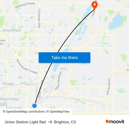 Union Station Light Rail to Brighton, CO map