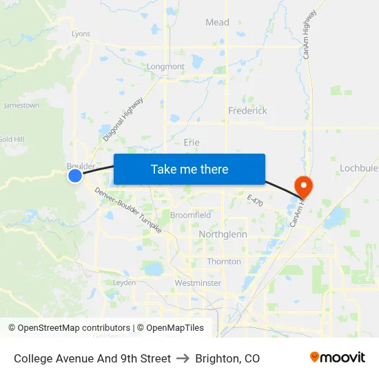 College Avenue And 9th Street to Brighton, CO map