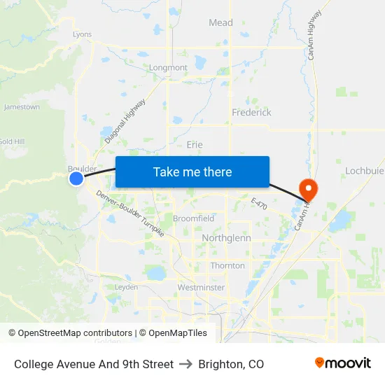 College Avenue And 9th Street to Brighton, CO map