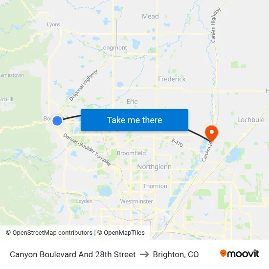 Canyon Boulevard And 28th Street to Brighton, CO map