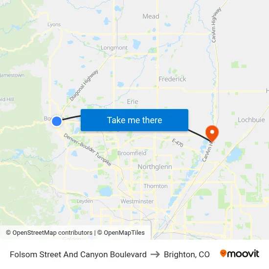 Folsom Street And Canyon Boulevard to Brighton, CO map