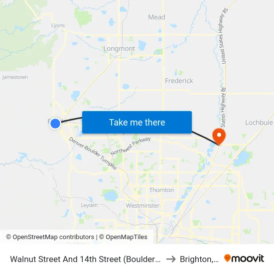 Walnut Street And 14th Street (Boulder Station) to Brighton, CO map