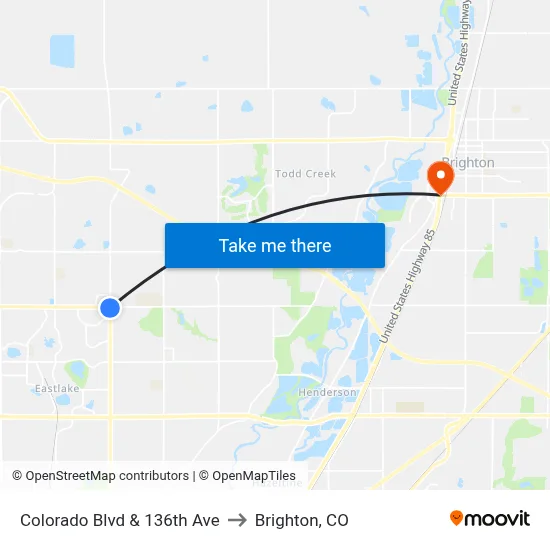 Colorado Blvd & 136th Ave to Brighton, CO map