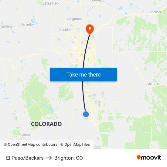 El Paso/Beckers to Brighton, CO map