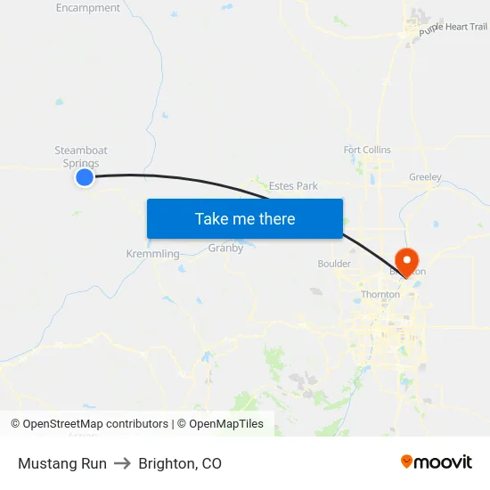 Mustang Run to Brighton, CO map