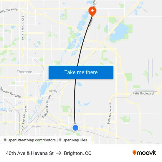 40th Ave & Havana St to Brighton, CO map