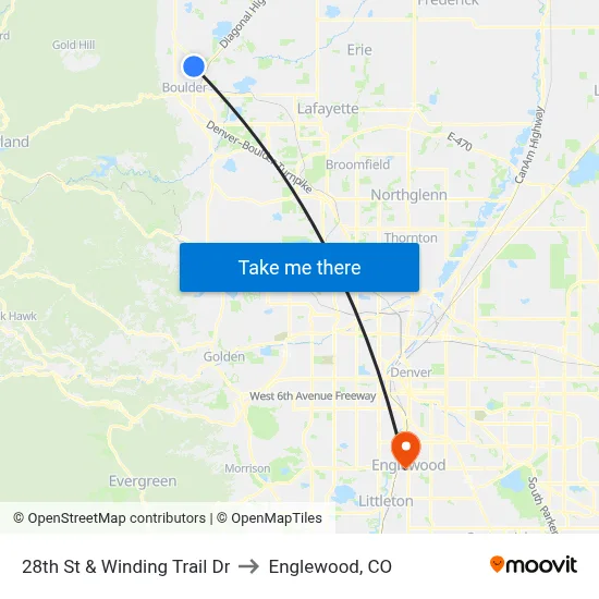 28th St & Winding Trail Dr to Englewood, CO map