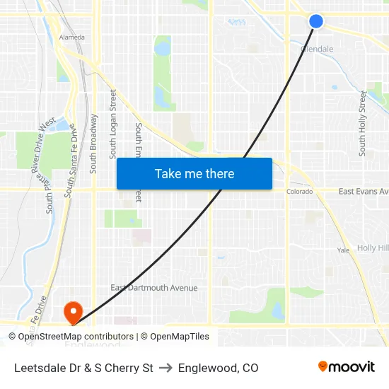 Leetsdale Dr & S Cherry St to Englewood, CO map