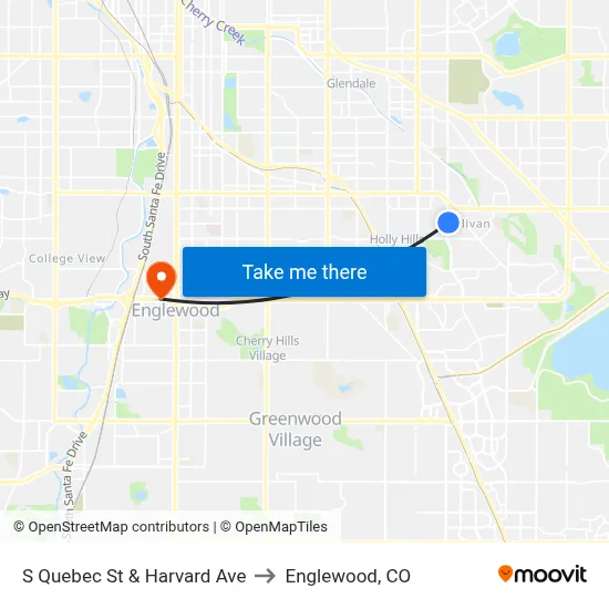 S Quebec St & Harvard Ave to Englewood, CO map