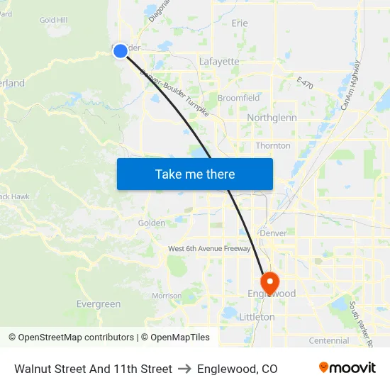 Walnut Street And 11th Street to Englewood, CO map
