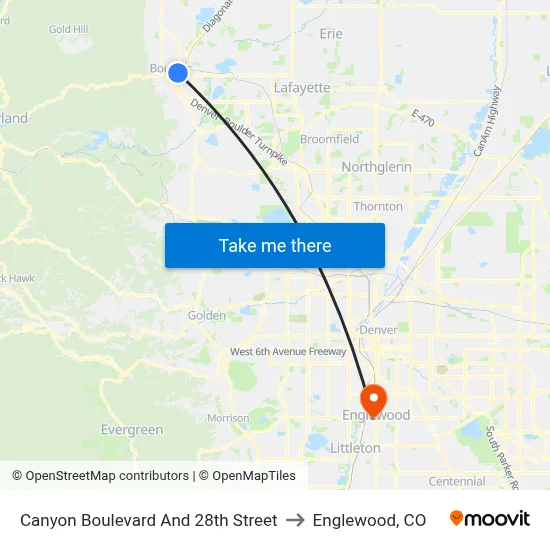 Canyon Boulevard And 28th Street to Englewood, CO map