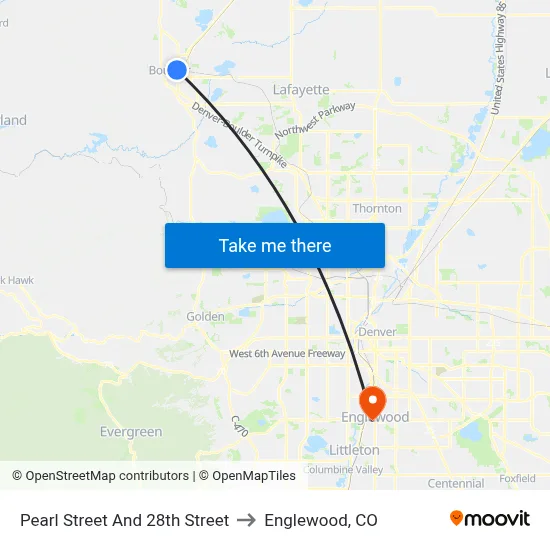 Pearl Street And 28th Street to Englewood, CO map