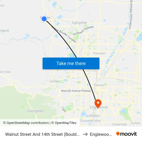 Walnut Street And 14th Street (Boulder Station) to Englewood, CO map