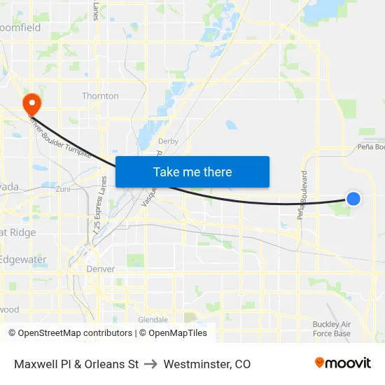 Maxwell Pl & Orleans St to Westminster, CO map