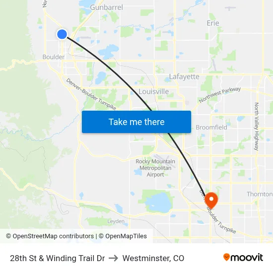 28th St & Winding Trail Dr to Westminster, CO map