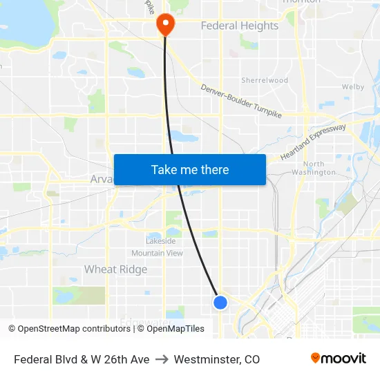 Federal Blvd & W 26th Ave to Westminster, CO map