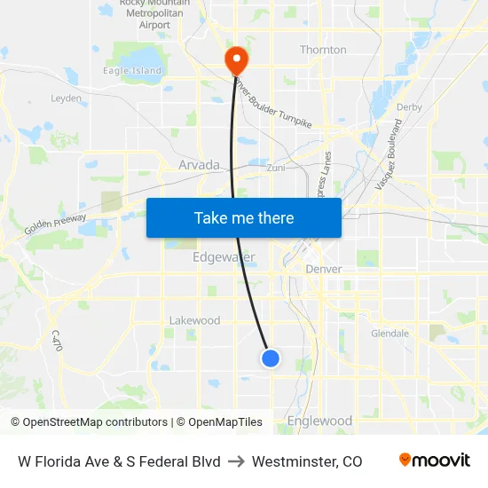 W Florida Ave & S Federal Blvd to Westminster, CO map
