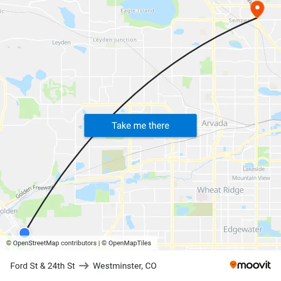 Ford St & 24th St to Westminster, CO map