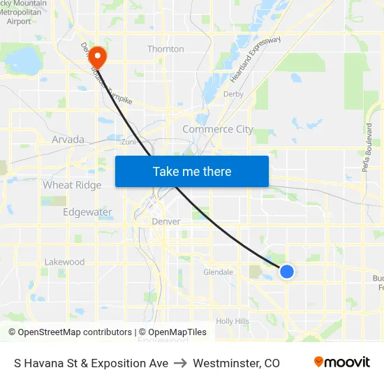 S Havana St & Exposition Ave to Westminster, CO map
