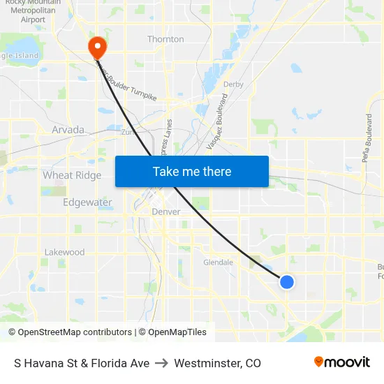 S Havana St & Florida Ave to Westminster, CO map