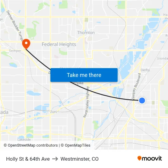 Holly St & 64th Ave to Westminster, CO map