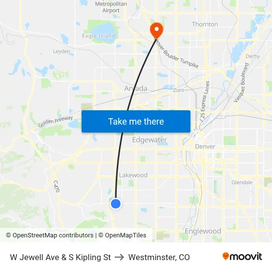 W Jewell Ave & S Kipling St to Westminster, CO map