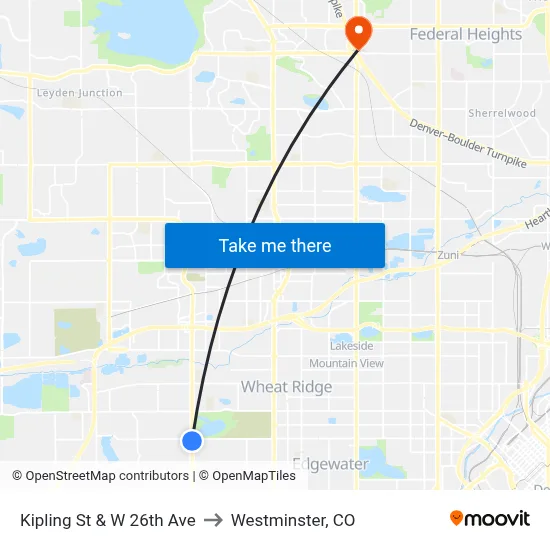 Kipling St & W 26th Ave to Westminster, CO map