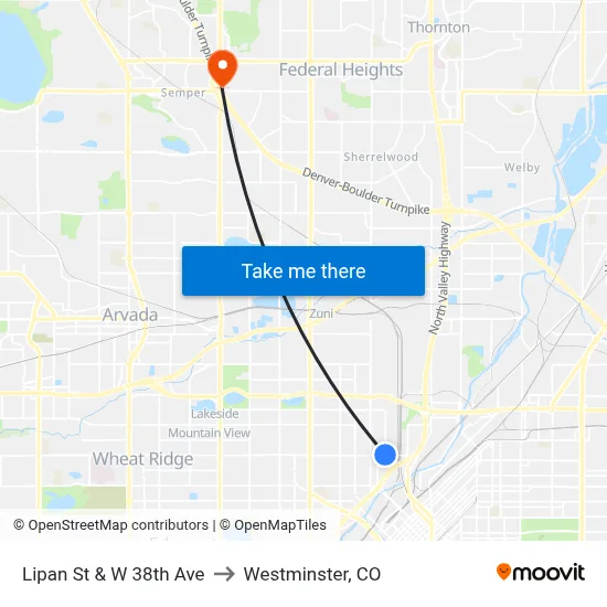 Lipan St & W 38th Ave to Westminster, CO map