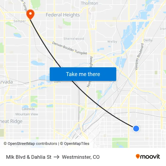 Mlk Blvd & Dahlia St to Westminster, CO map