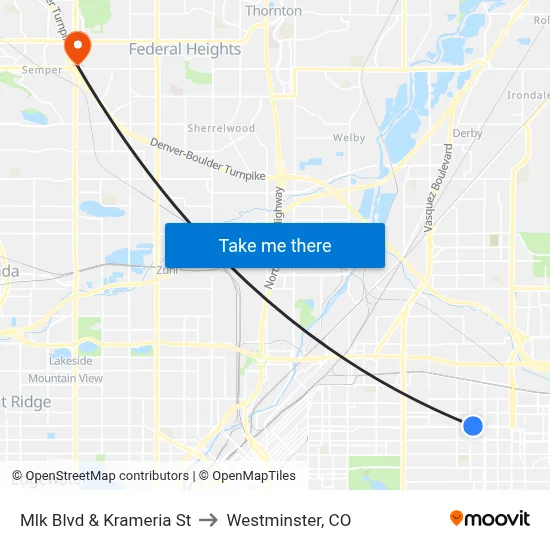 Mlk Blvd & Krameria St to Westminster, CO map