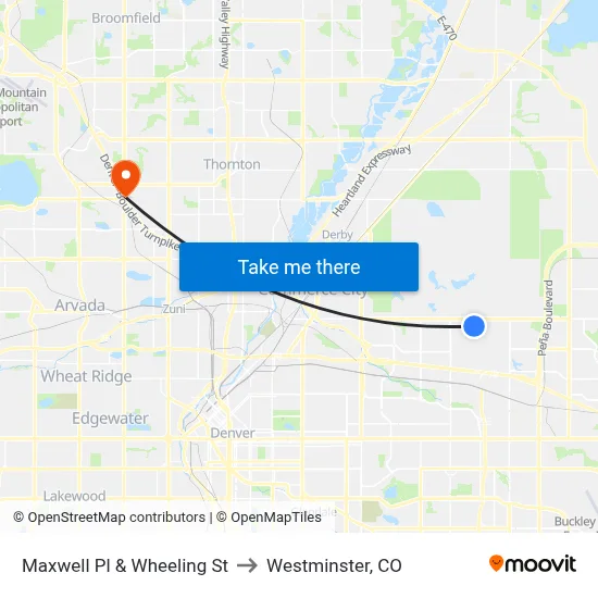 Maxwell Pl & Wheeling St to Westminster, CO map