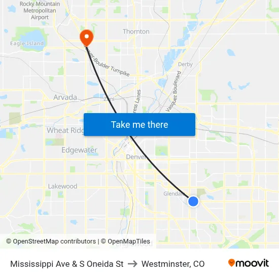 Mississippi Ave & S Oneida St to Westminster, CO map