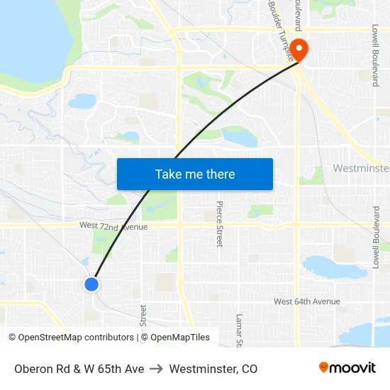 Oberon Rd & W 65th Ave to Westminster, CO map
