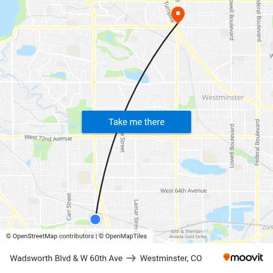 Wadsworth Blvd & W 60th Ave to Westminster, CO map