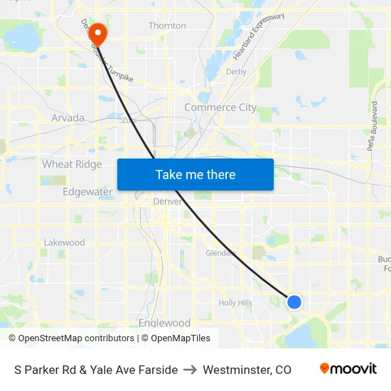 S Parker Rd & Yale Ave Farside to Westminster, CO map