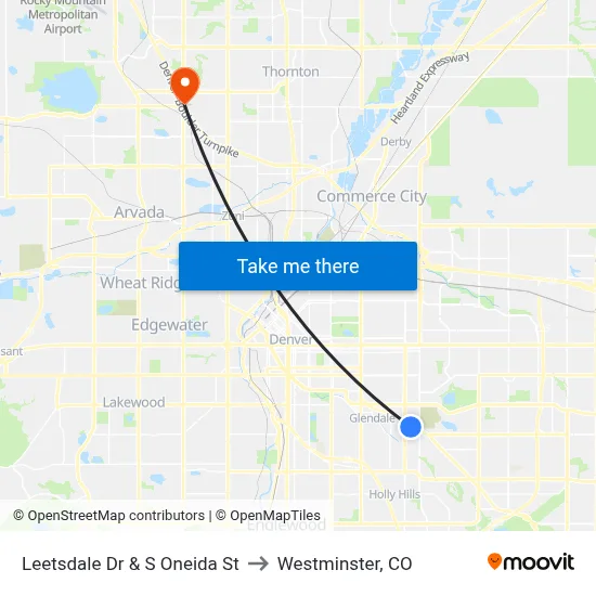 Leetsdale Dr & S Oneida St to Westminster, CO map