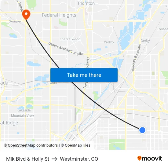 Mlk Blvd & Holly St to Westminster, CO map