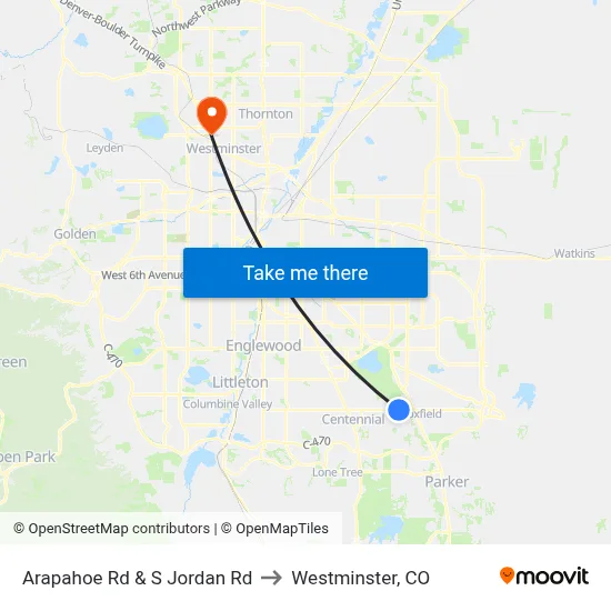 Arapahoe Rd & S Jordan Rd to Westminster, CO map
