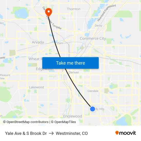 Yale Ave & S Brook Dr to Westminster, CO map