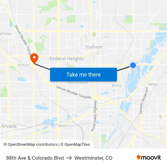 88th Ave & Colorado Blvd to Westminster, CO map