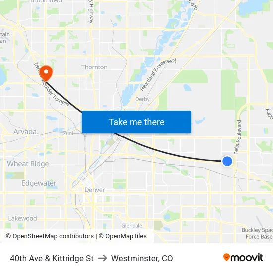 40th Ave & Kittridge St to Westminster, CO map
